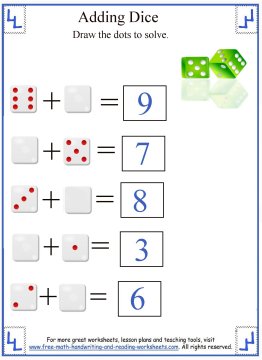 Math Addition Worksheets:Adding Dice