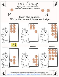 Counting Pennies Worksheets