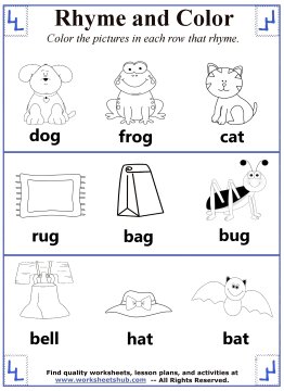 rhyming word coloring rhyme worksheets color words clipart read reading objects handwriting math