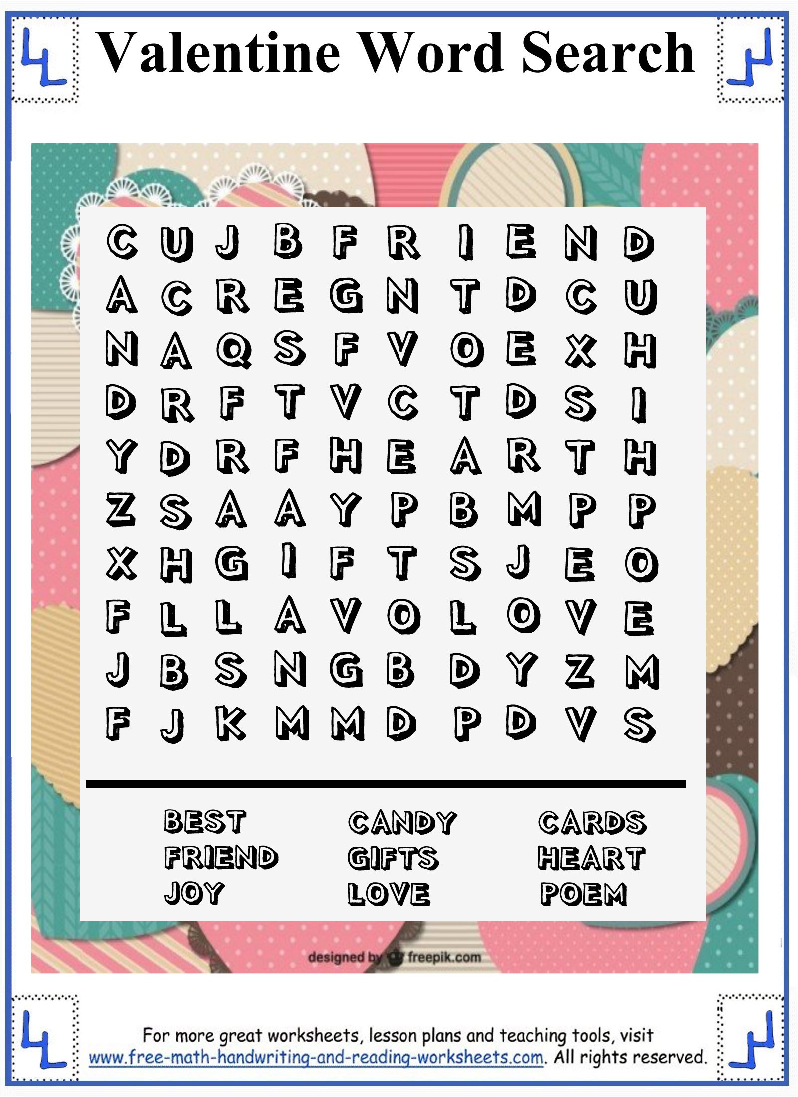 Valentine Word Search Printable Puzzles