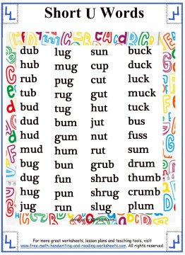 Short Vowel Sound - Word Lists