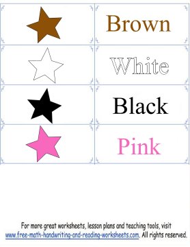 Printable flash card colletion for colors and their names with