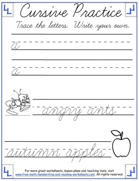 Cursive Handwriting Practice:Lowercase a-f