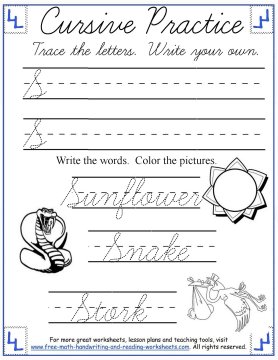Handwriting Worksheet Printable, Cursive Practice Penmanship 