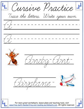 Cursive Writing Worksheets:Uppercase Letters A-F
