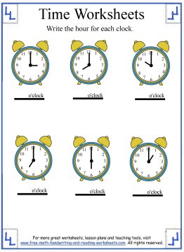 time worksheets telling the hour