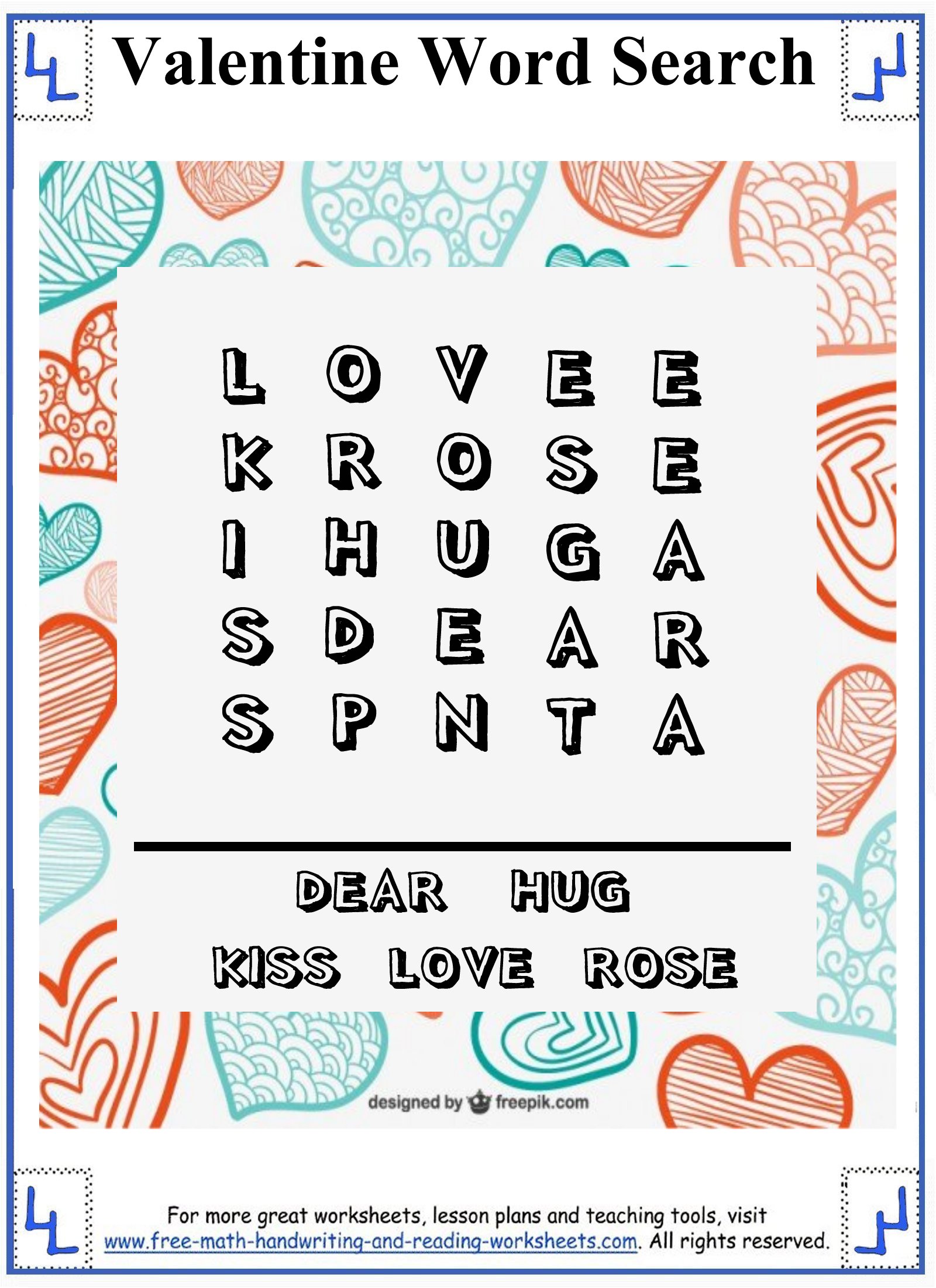 Valentine Word Search Printable Puzzles